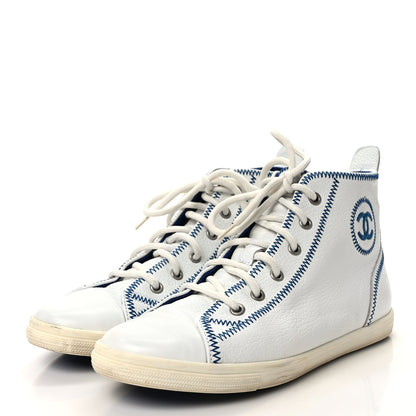 Chanel Calfskin High Top Sneakers 38 White Blue 3 of 8