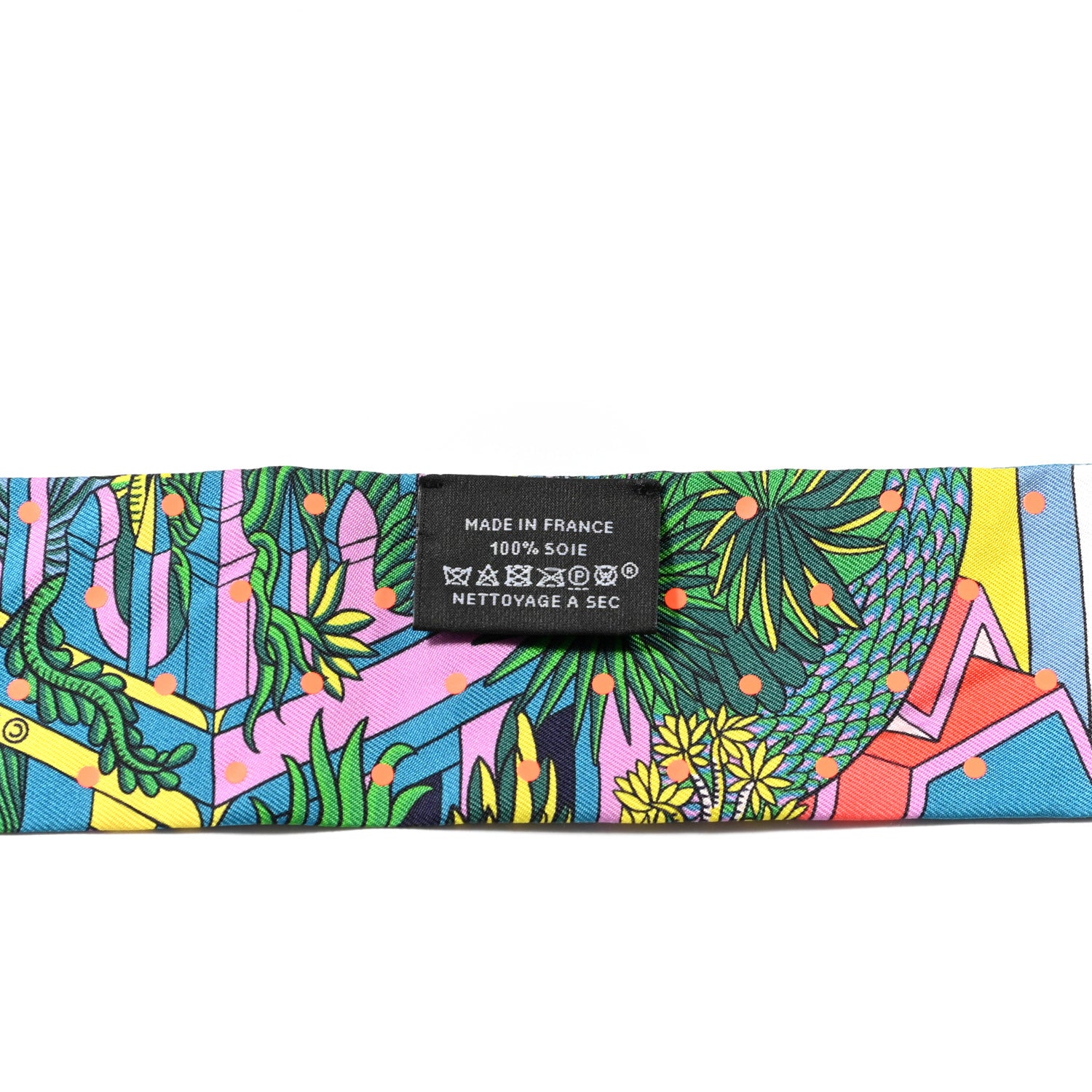 Hermes Silk Animapolis Plumetis Twilly Rose Vert Orange Fluo 2 of 4