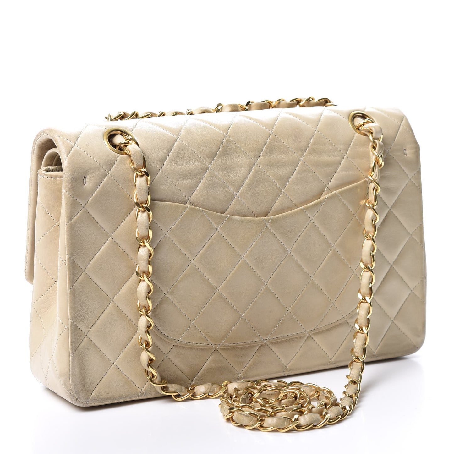 Lambskin Quilted Medium Double Flap Beige