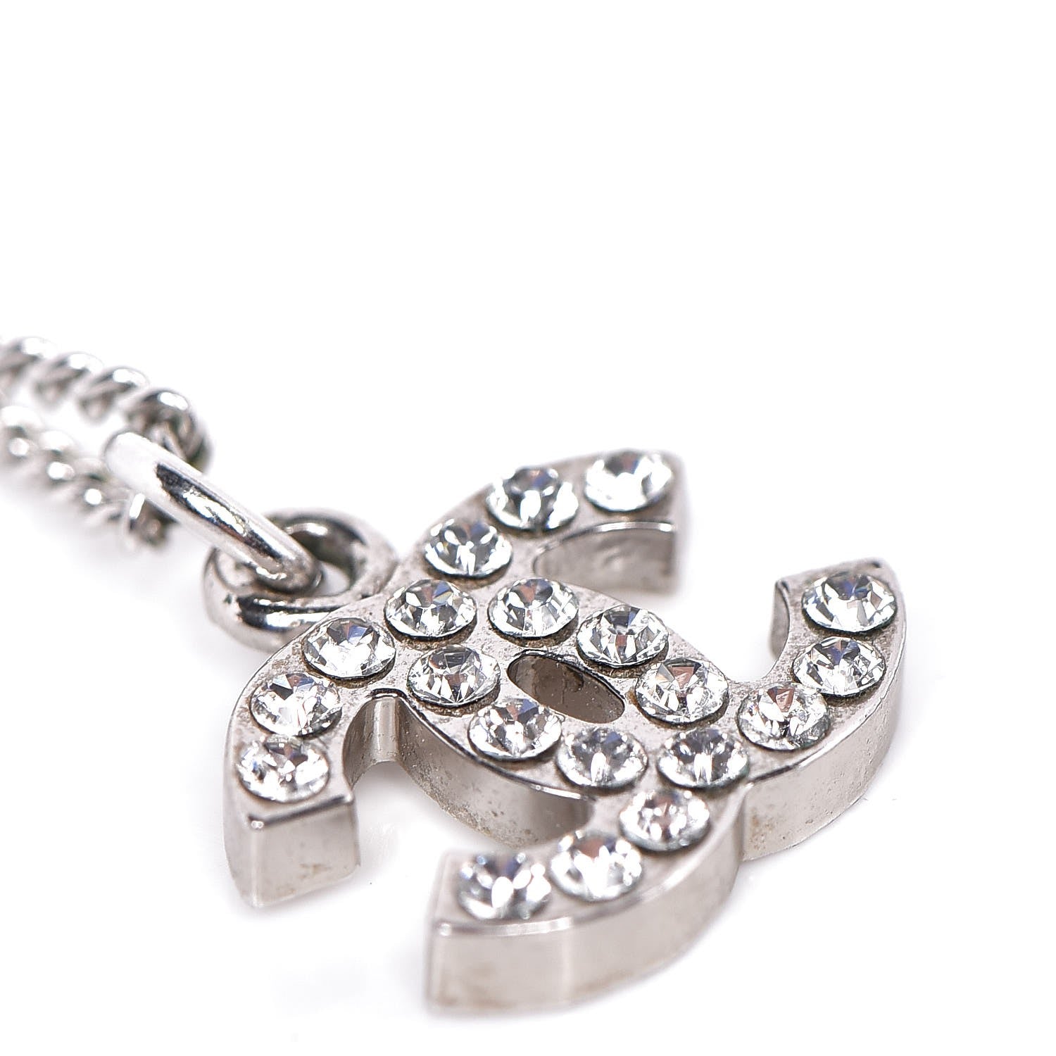 Chanel Crystal Timeless CC Necklace Silver 5 of 8