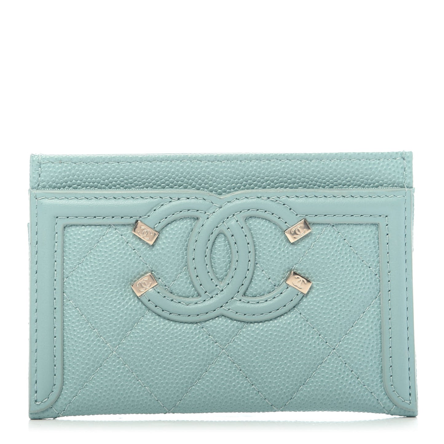 Caviar Quilted Filigree Card Holder Light Blue