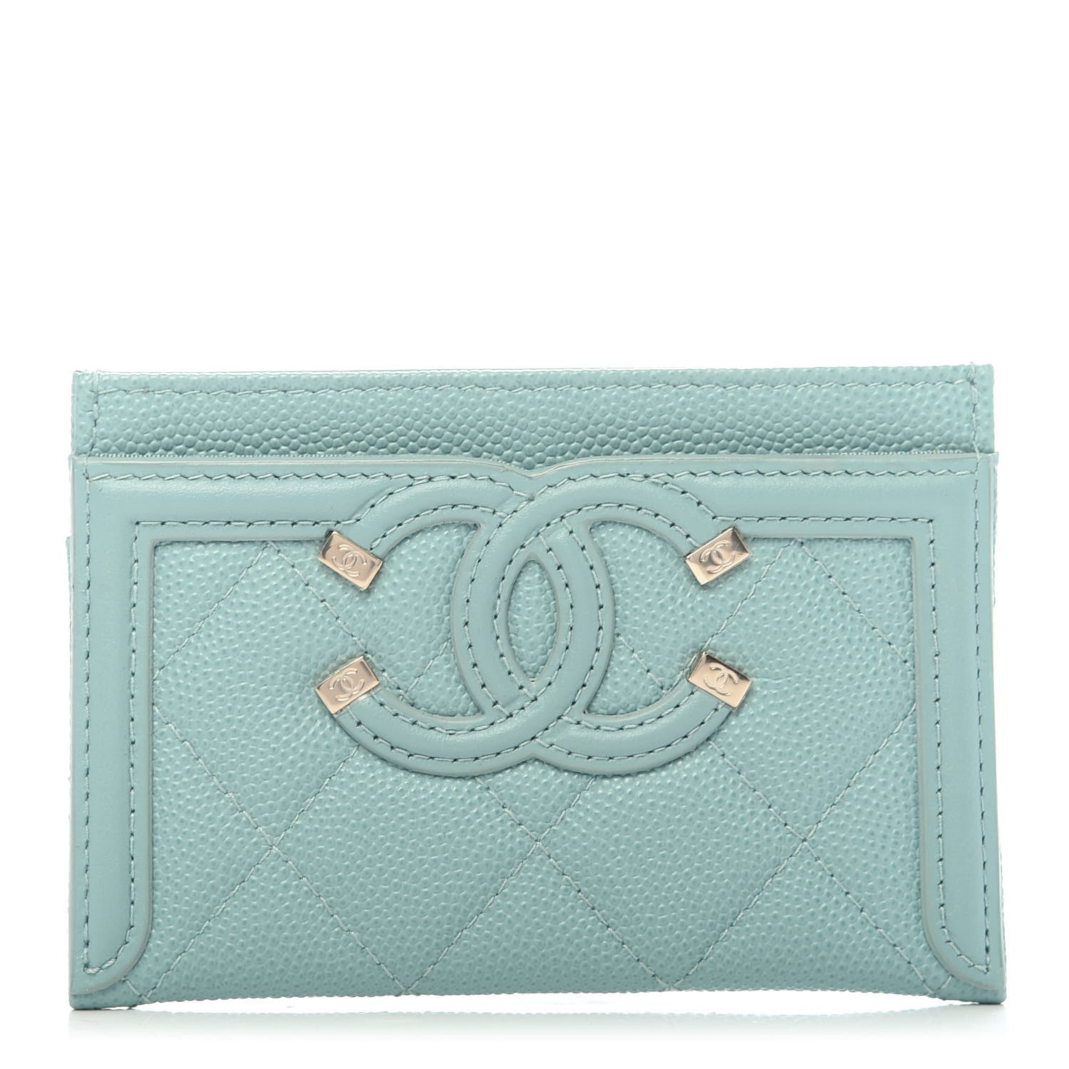 Chanel Caviar Quilted Filigree Card Holder Light Blue 1 of 9