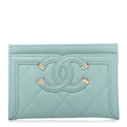 Chanel Caviar Quilted Filigree Card Holder Light Blue 1 of 9