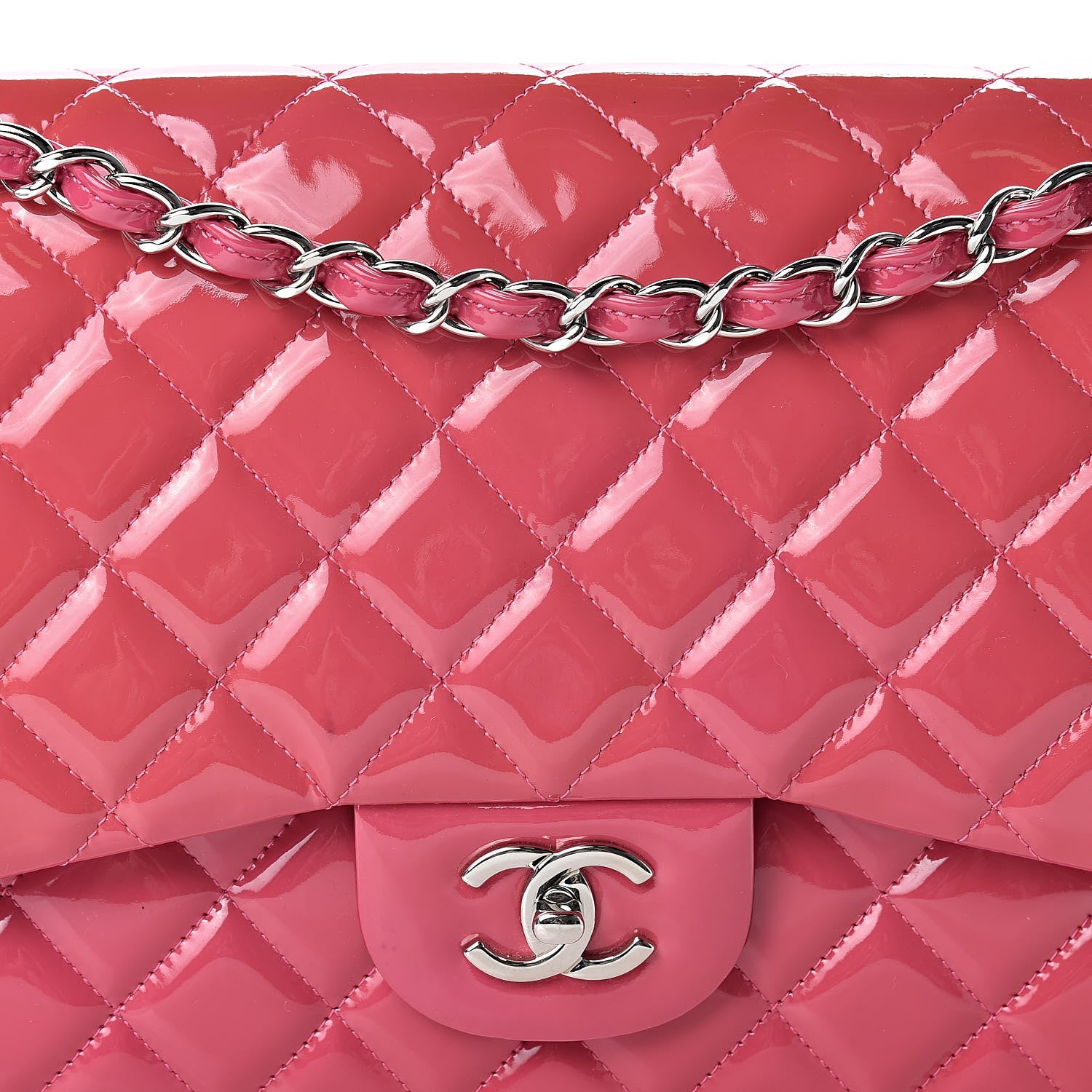 Chanel Patent Quilted Jumbo Double Flap Pink 8 of 16