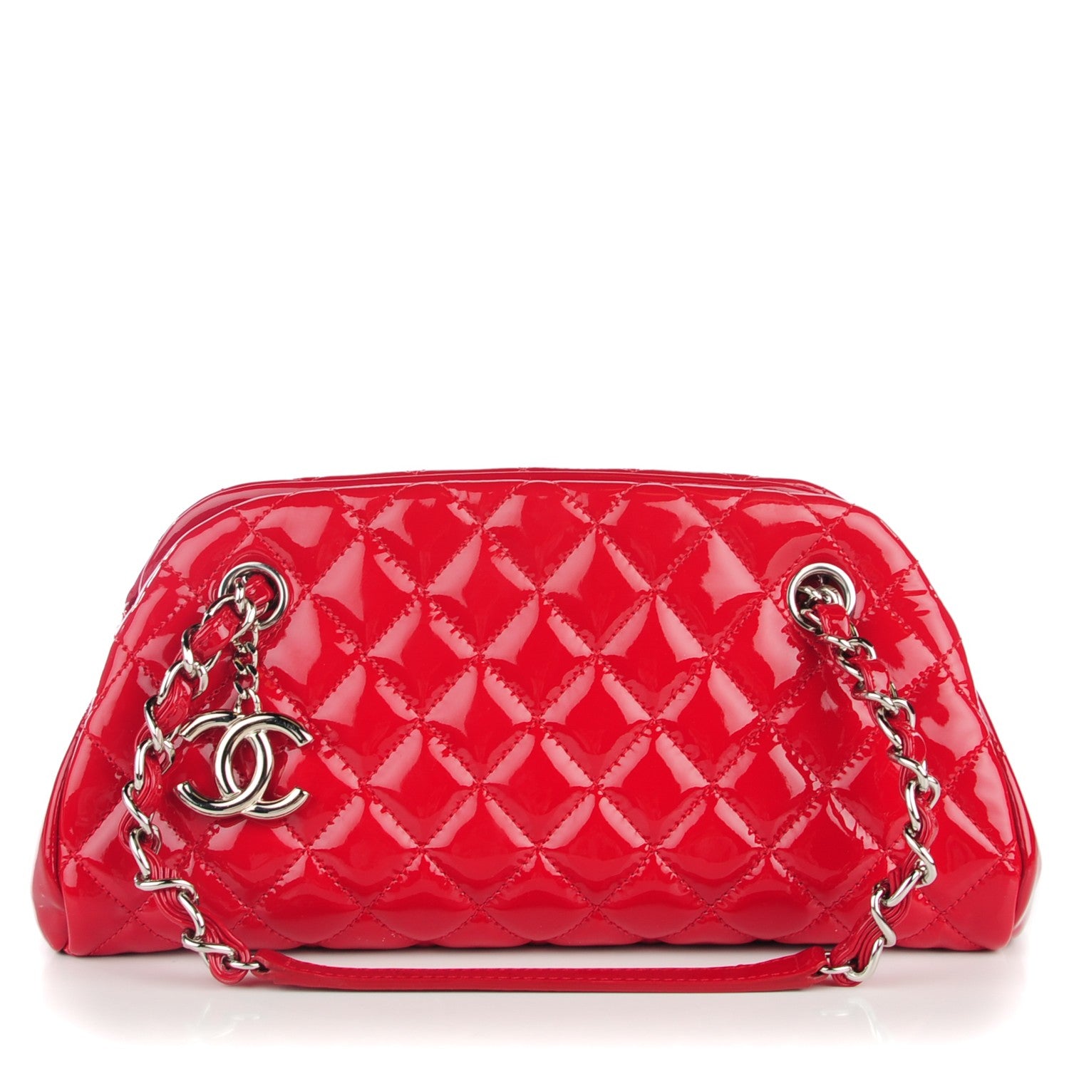 Chanel Patent Quilted Small Just Mademoiselle Bowling Bag Red 1 of 7