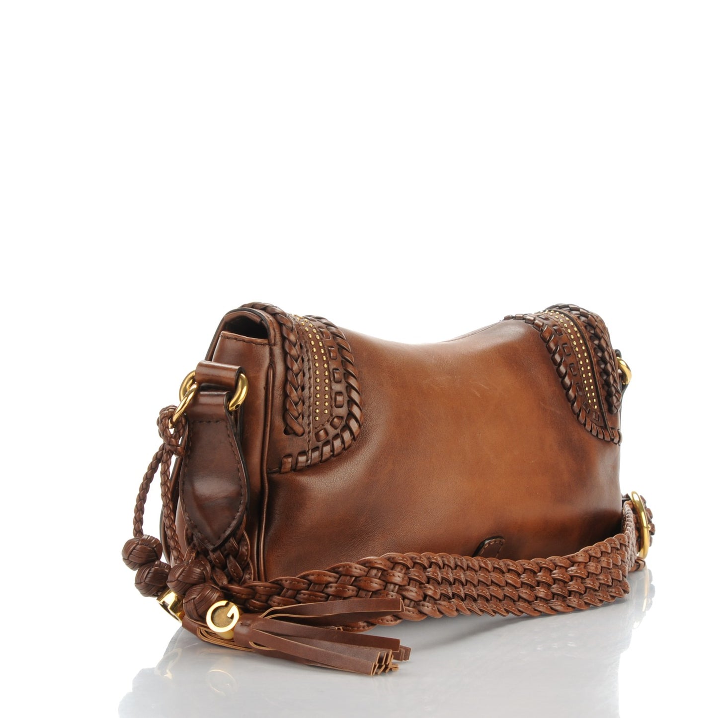 Calfskin Handmade Medium Flap Shoulder Bag Brown