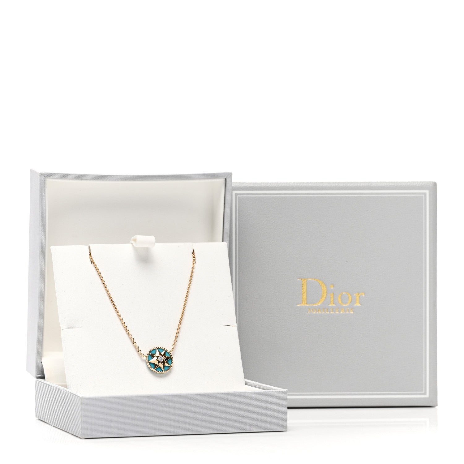 Christian Dior 18K Yellow Gold Diamond Turquoise Rose Des Vents Necklace 6 of 6