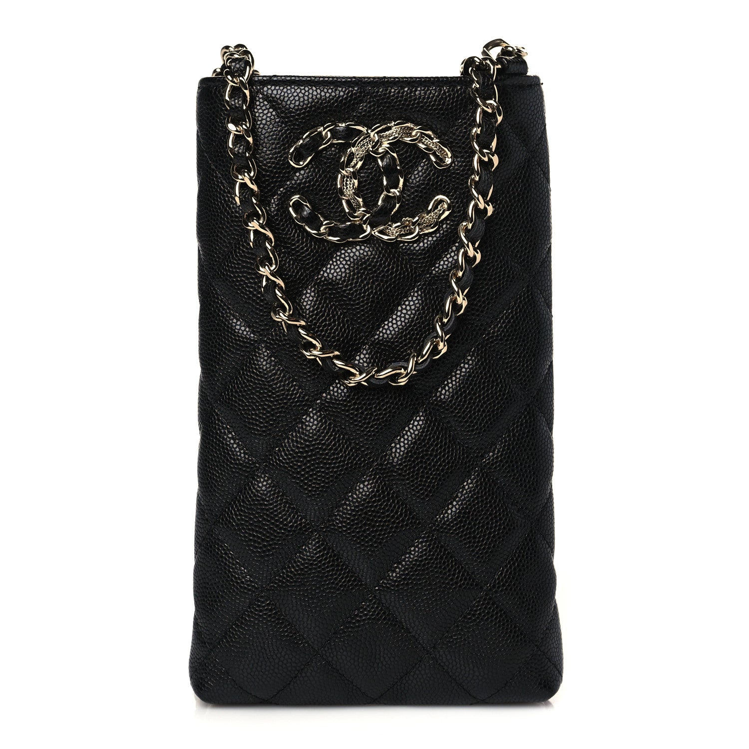 Chanel Caviar Quilted French New Wave Phone Holder With Chain Black 1 of 11