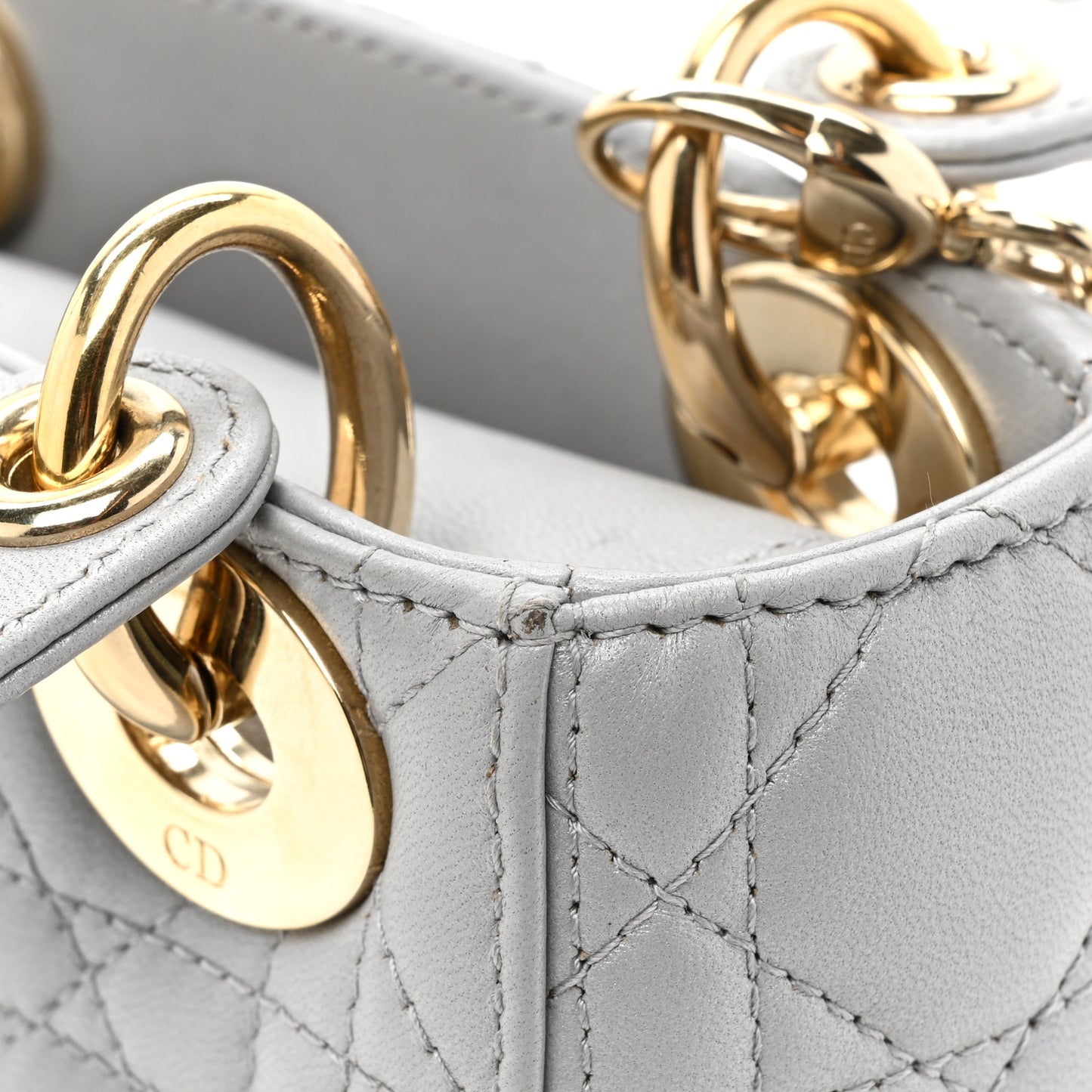 Metallic Lambskin Cannage Mini Lady Dior Grey