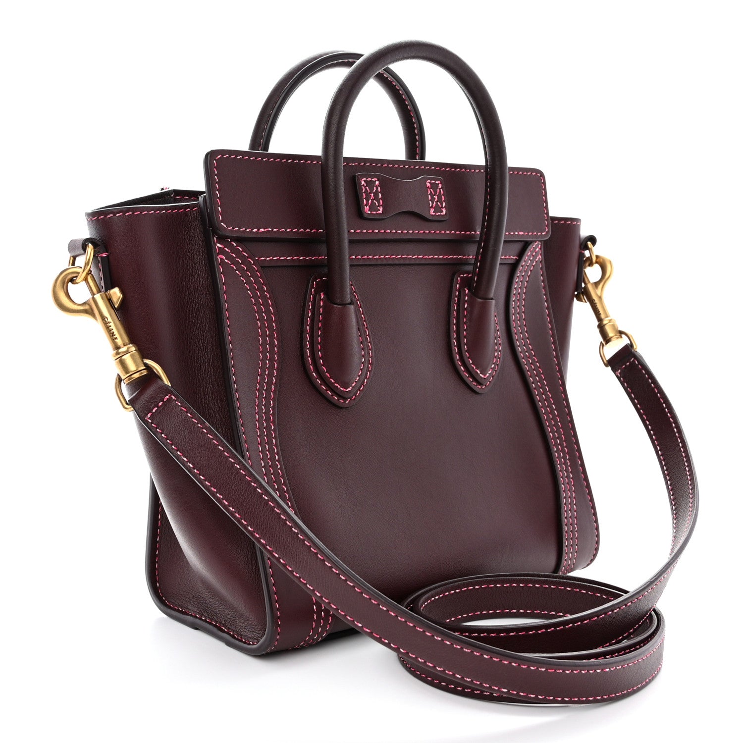 Celine Satin Calfskin Nano Double Stitching Luggage Burgundy Pink 3 of 11