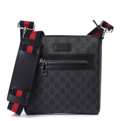 Gucci GG Supreme Monogram Web Small Flat Messenger Bag Black Grey 1 of 11