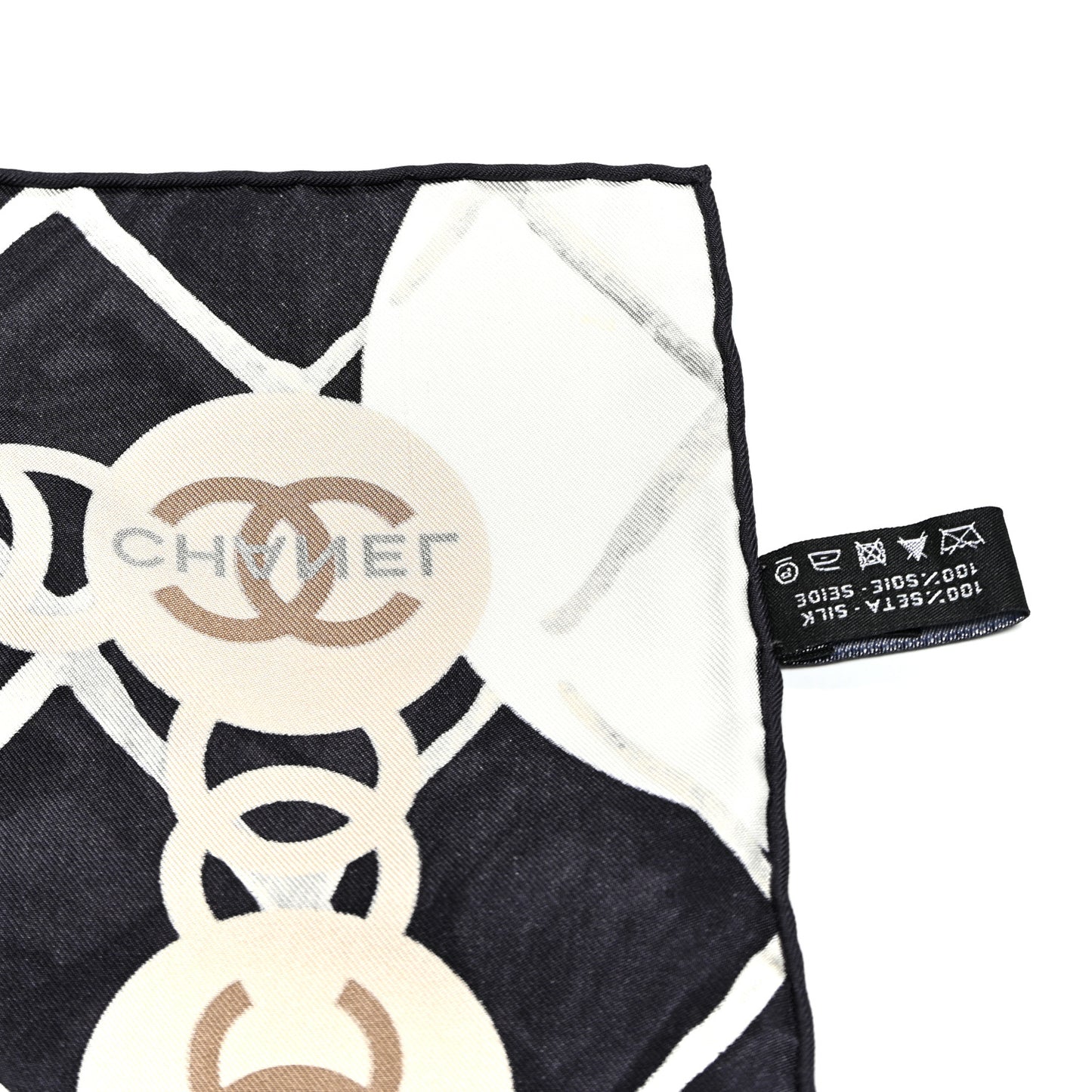 Silk Camellia CC Square Scarf Black