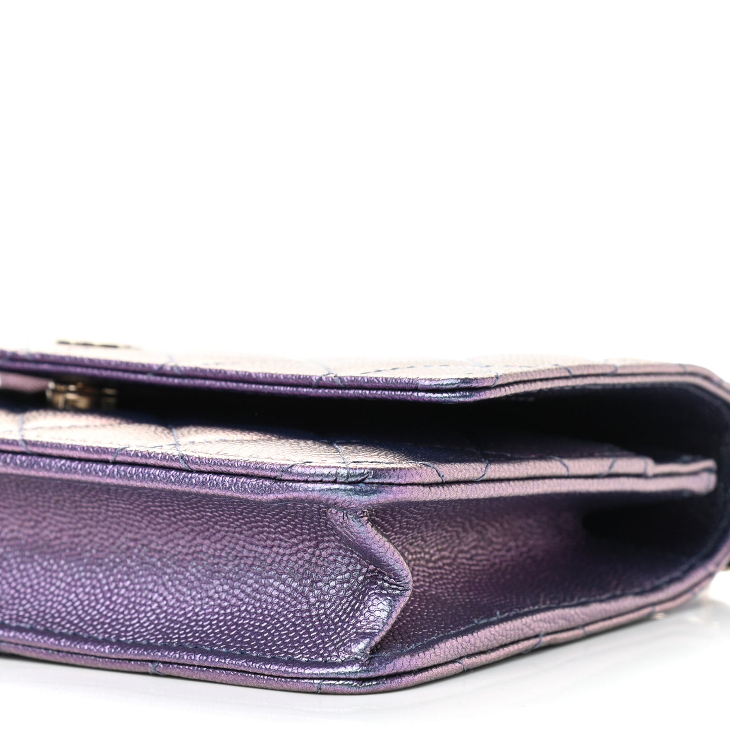 Iridescent Caviar Quilted Wallet On Chain WOC Dark Blue