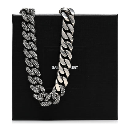 Saint Laurent Crystal Curb Chain Necklace Oxidized Silver 5 of 5