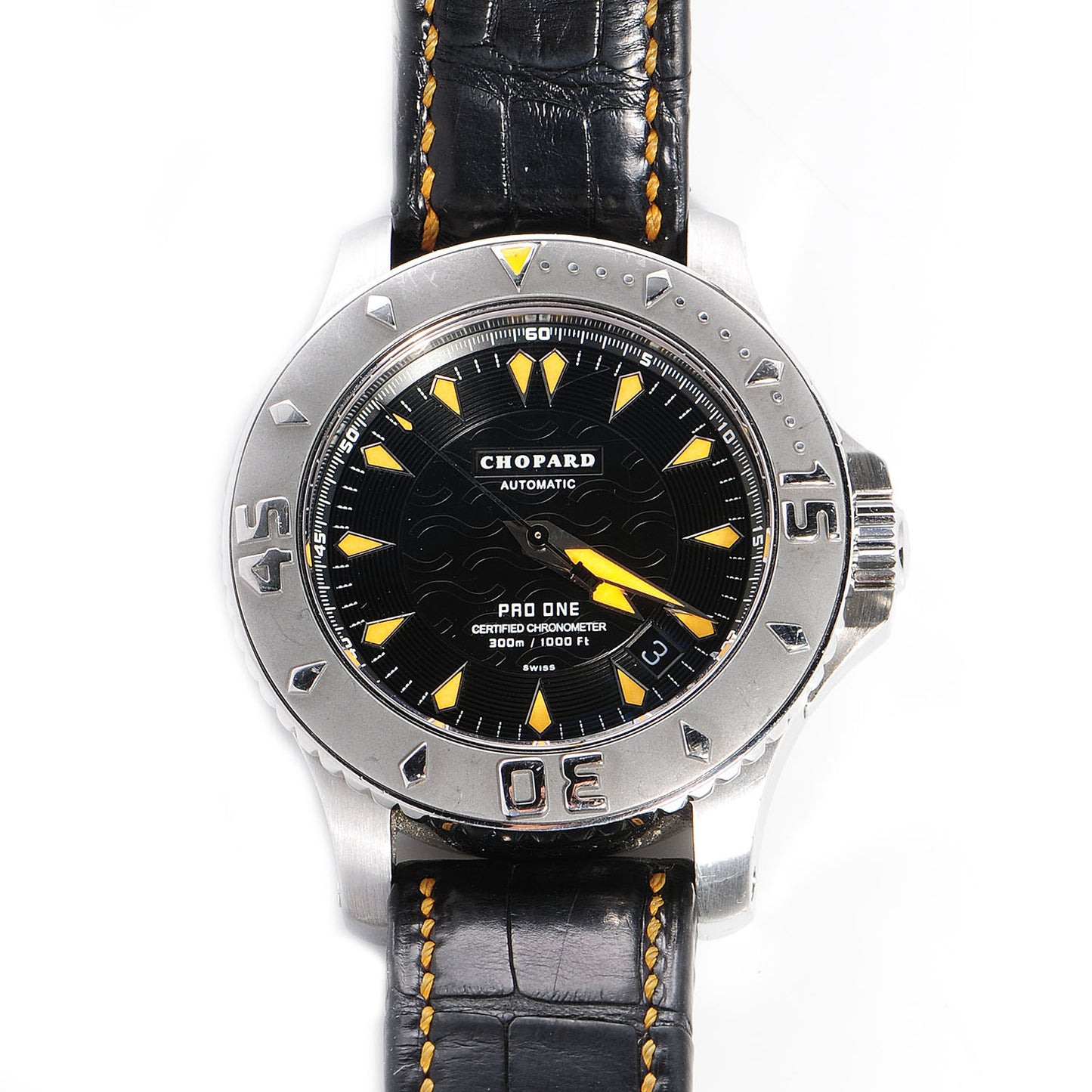 Mens Stainless Steel Leather 43mm Pro One Watch Black