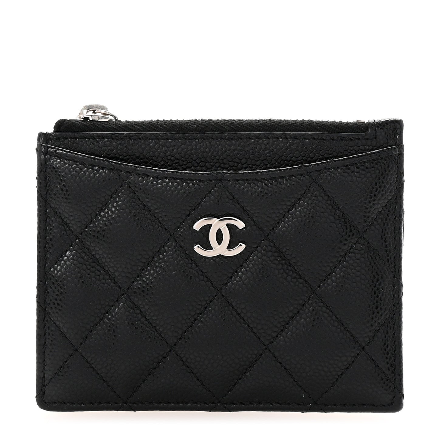 Caviar Quilted CC Zip Card Holder Black