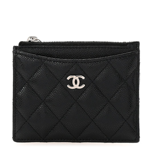 Caviar Quilted CC Zip Card Holder Black