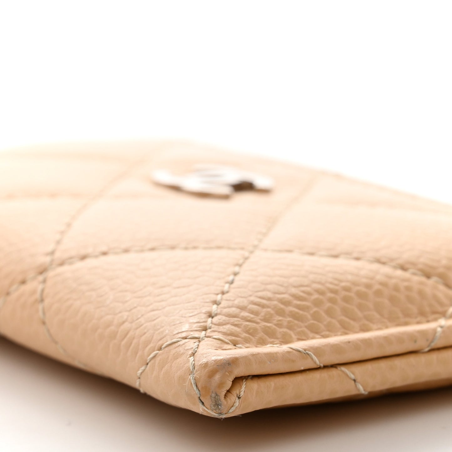 Caviar Quilted Card Holder Beige