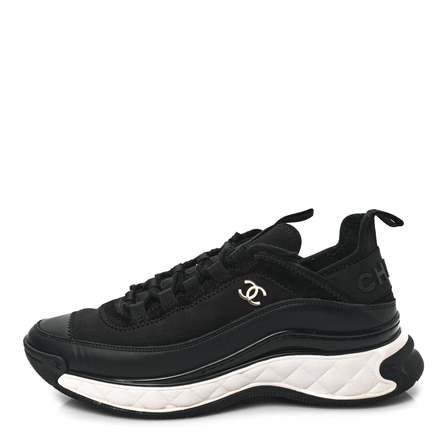 Velvet Calfskin Mixed Fibers CC Sneakers 37.5 Black