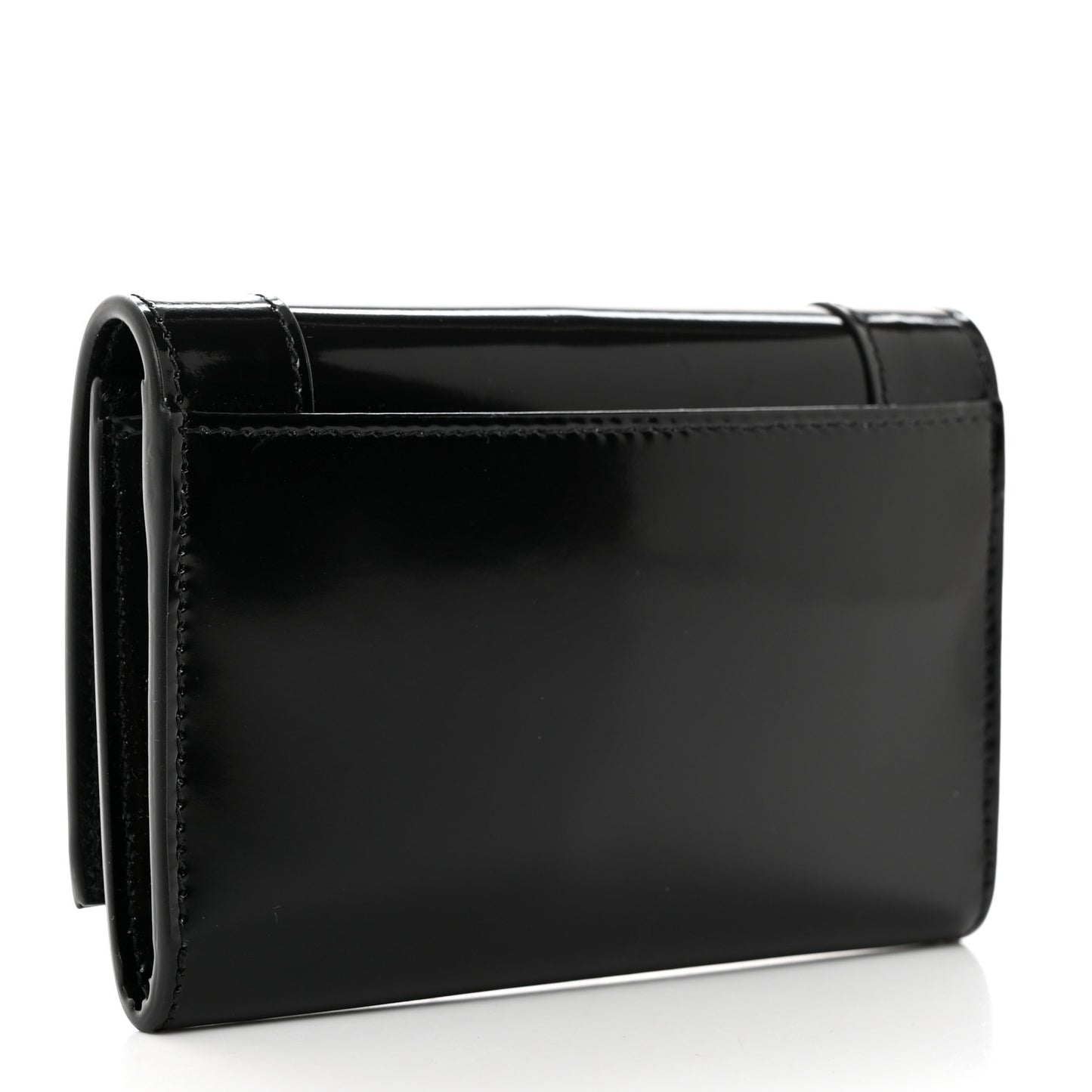 Shiny Calfskin Small Monogram Cassandre Envelope Wallet Black