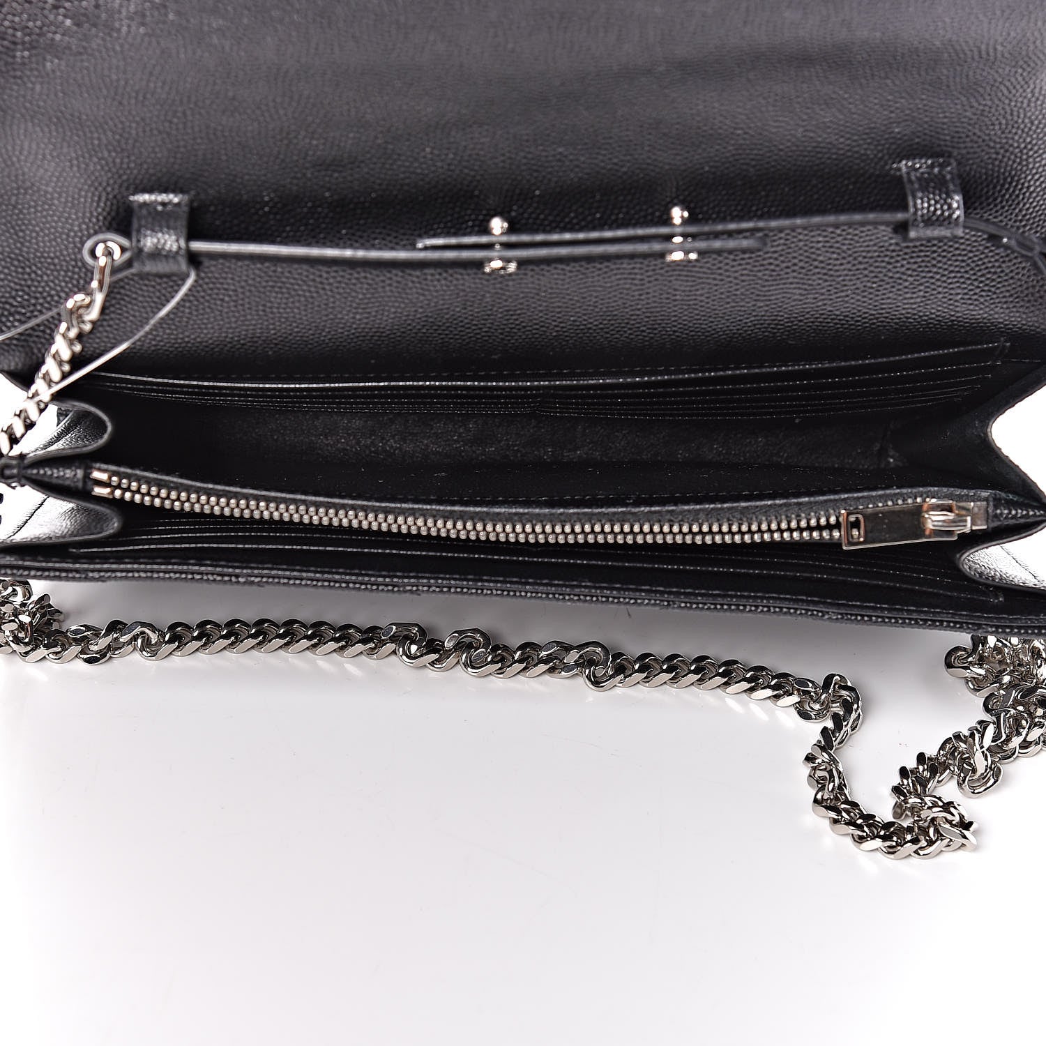 Saint Laurent Grain De Poudre Matelasse Chevron Monogram Chain Wallet Black 5 of 10