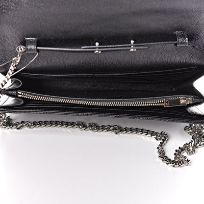 Saint Laurent Grain De Poudre Matelasse Chevron Monogram Chain Wallet Black 5 of 10
