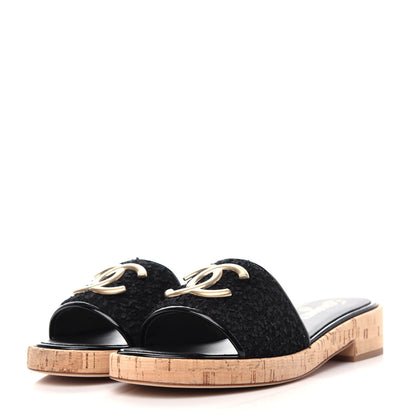 Chanel Tweed Cork CC Mule Sandal 40 Black 3 of 11