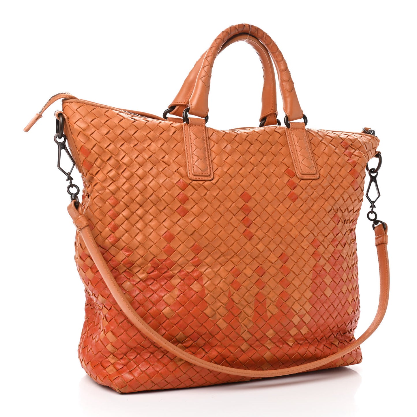 Nappa Intrecciato Medium Convertible Tote Tangerine