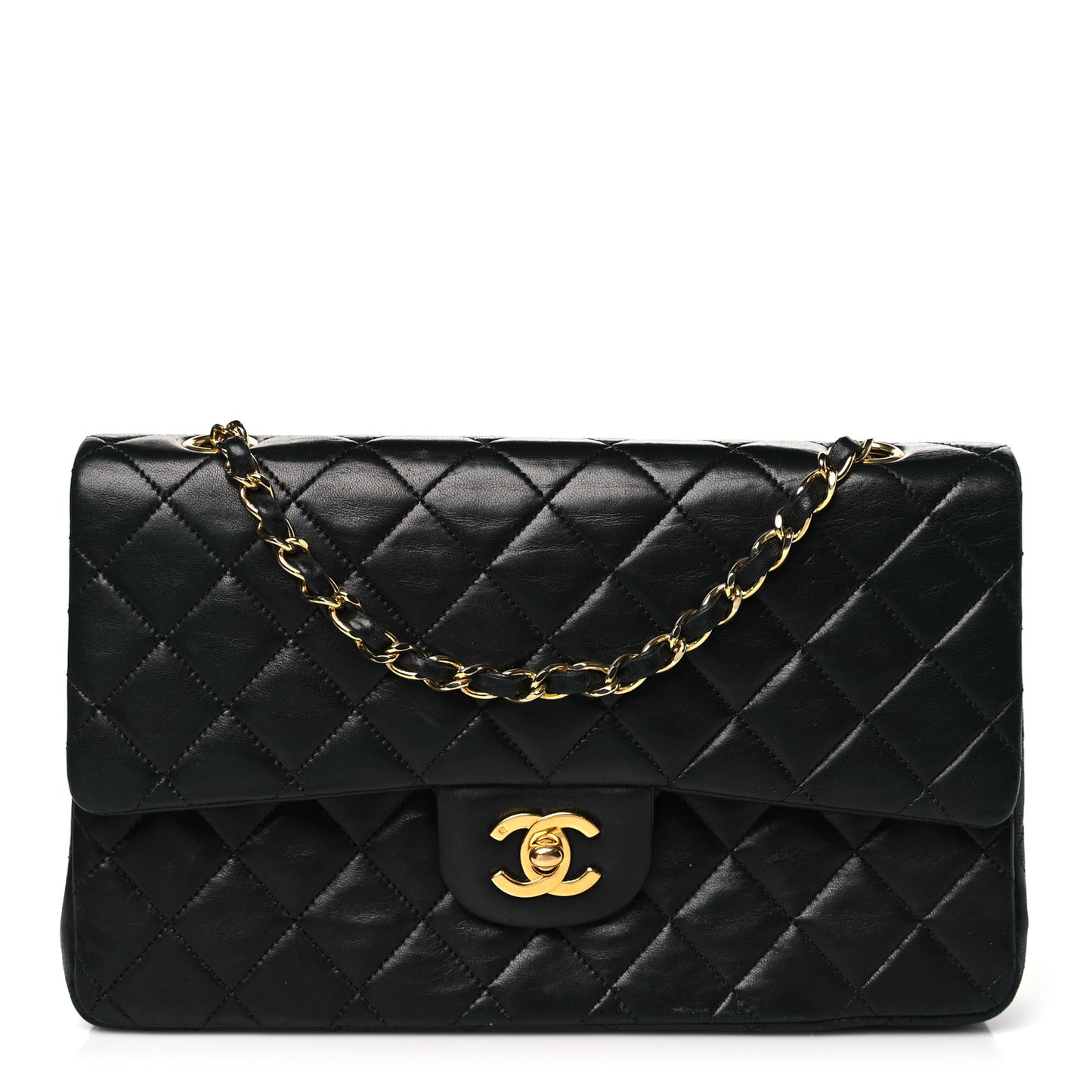 Lambskin Quilted Medium Double Flap Black