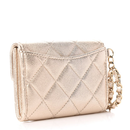 Chanel Metallic Lambskin Quilted Flap Card Holder Chain Wristlet Gold 3 of 7
