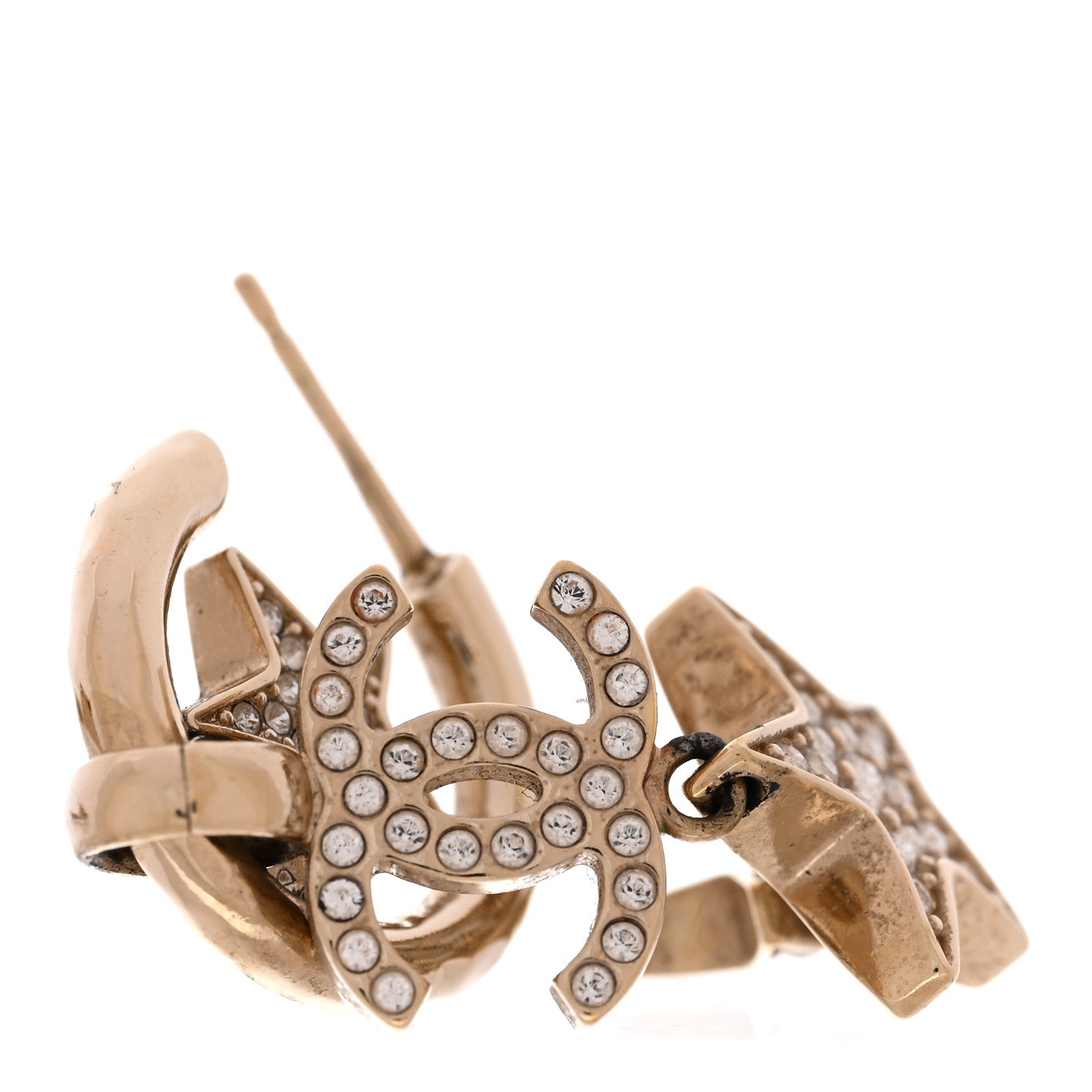 Chanel Crystal CC Star Long Drop Earrings Gold 5 of 5