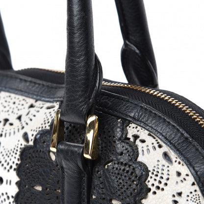 Burberry Calfskin Laser Cut Lace Small Orchard Bowling Bag Black White 10 of 11
