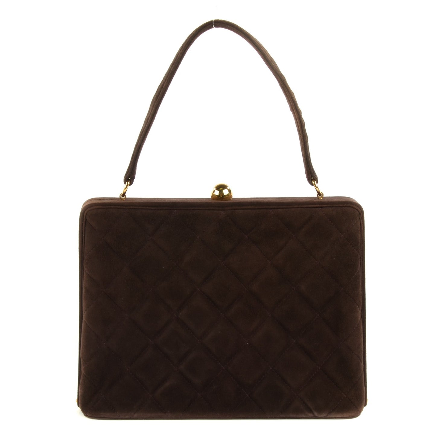 Suede Quilted Kiss Lock Frame Bag Brown