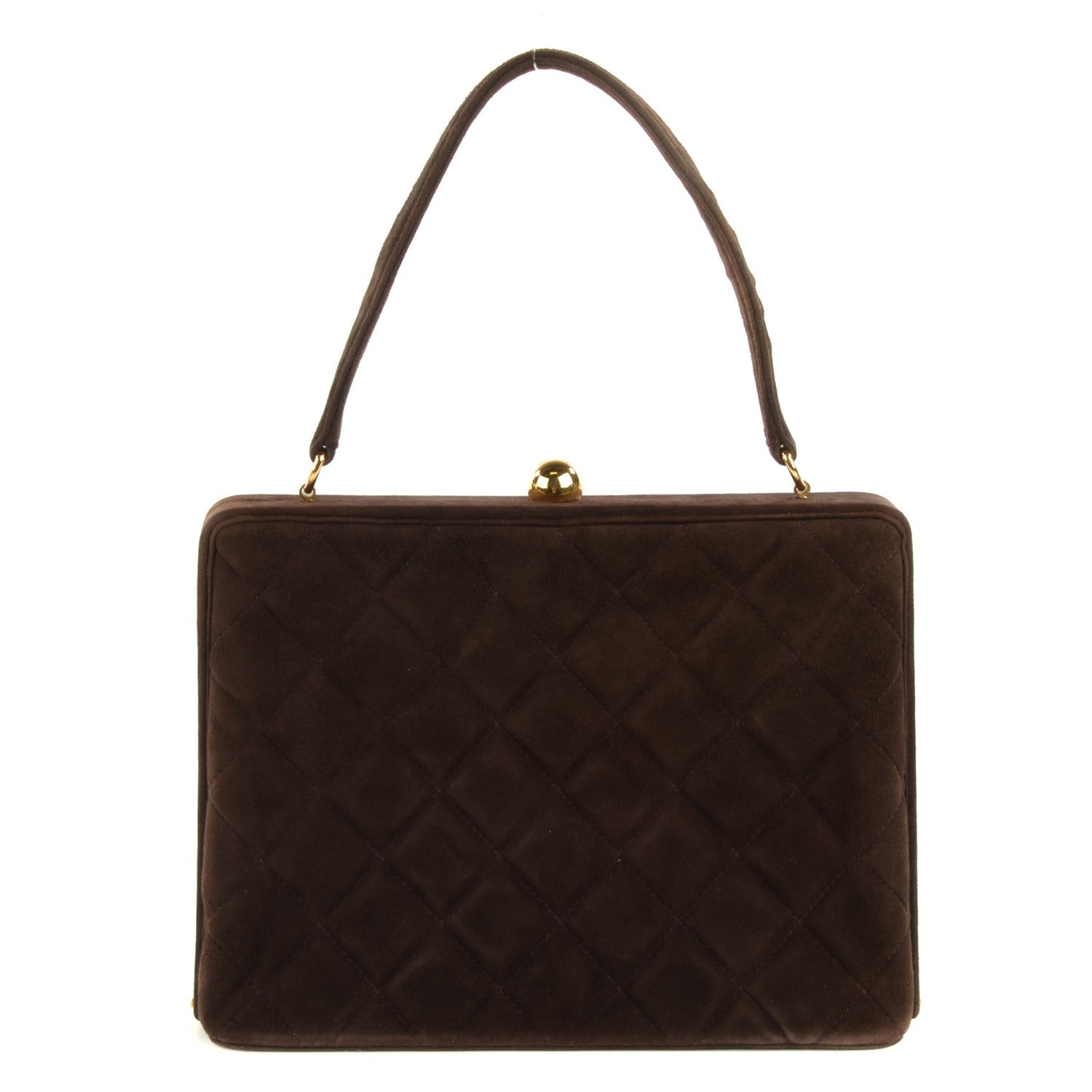 Chanel Suede Quilted Kiss Lock Frame Bag Brown 1 of 6
