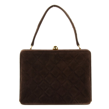 Chanel Suede Quilted Kiss Lock Frame Bag Brown 1 of 6
