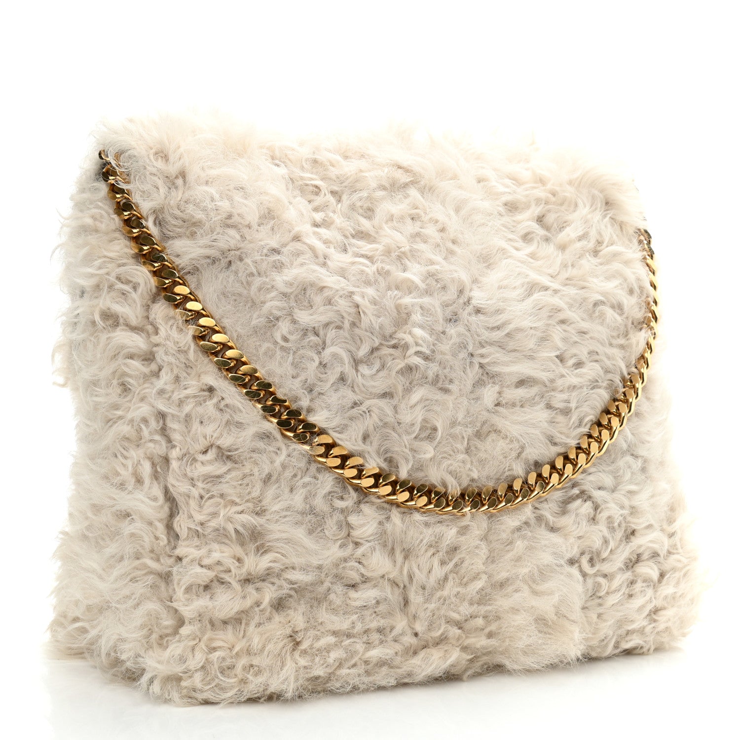 Celine Shearling Gourmette Shoulder Bag Cream 3 of 10