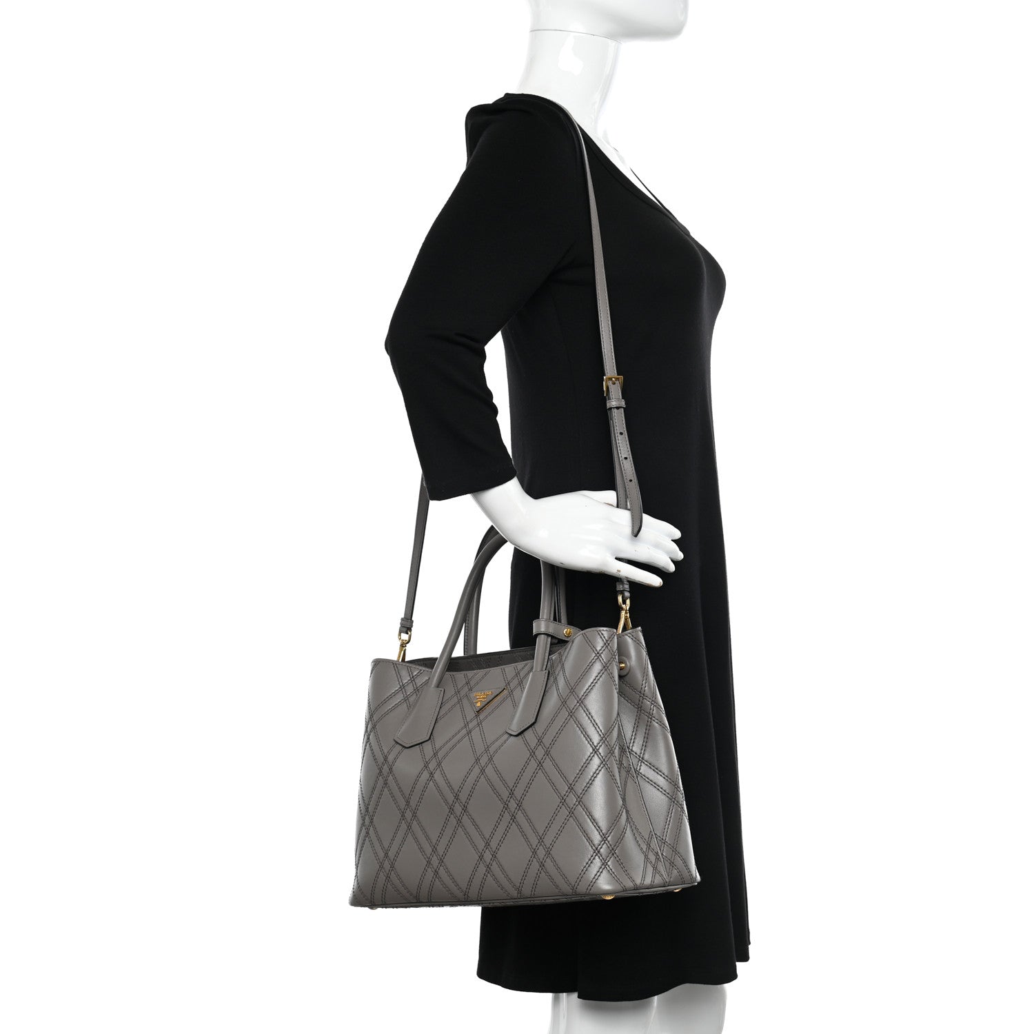 Prada City Calf Quilted Large Double Bag Argilla 2 of 10