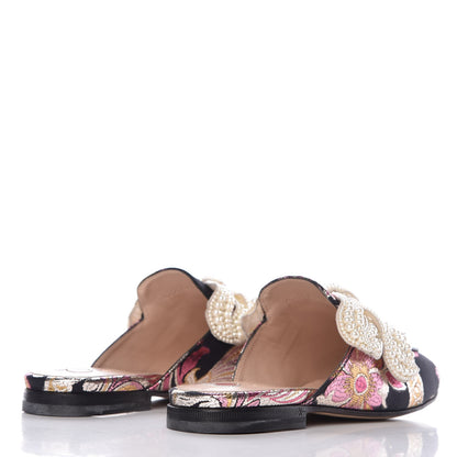 Gucci Iridescent Brocade Pearl Bow Womens Princetown Slippers 35.5 Black Pink 5 of 9