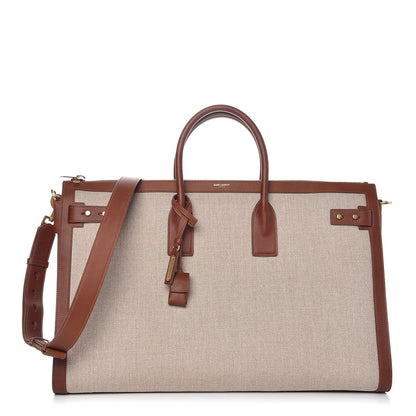 Saint Laurent Linen Calfskin Souple Sac De Jour 48H Duffle Cognac 1 of 12