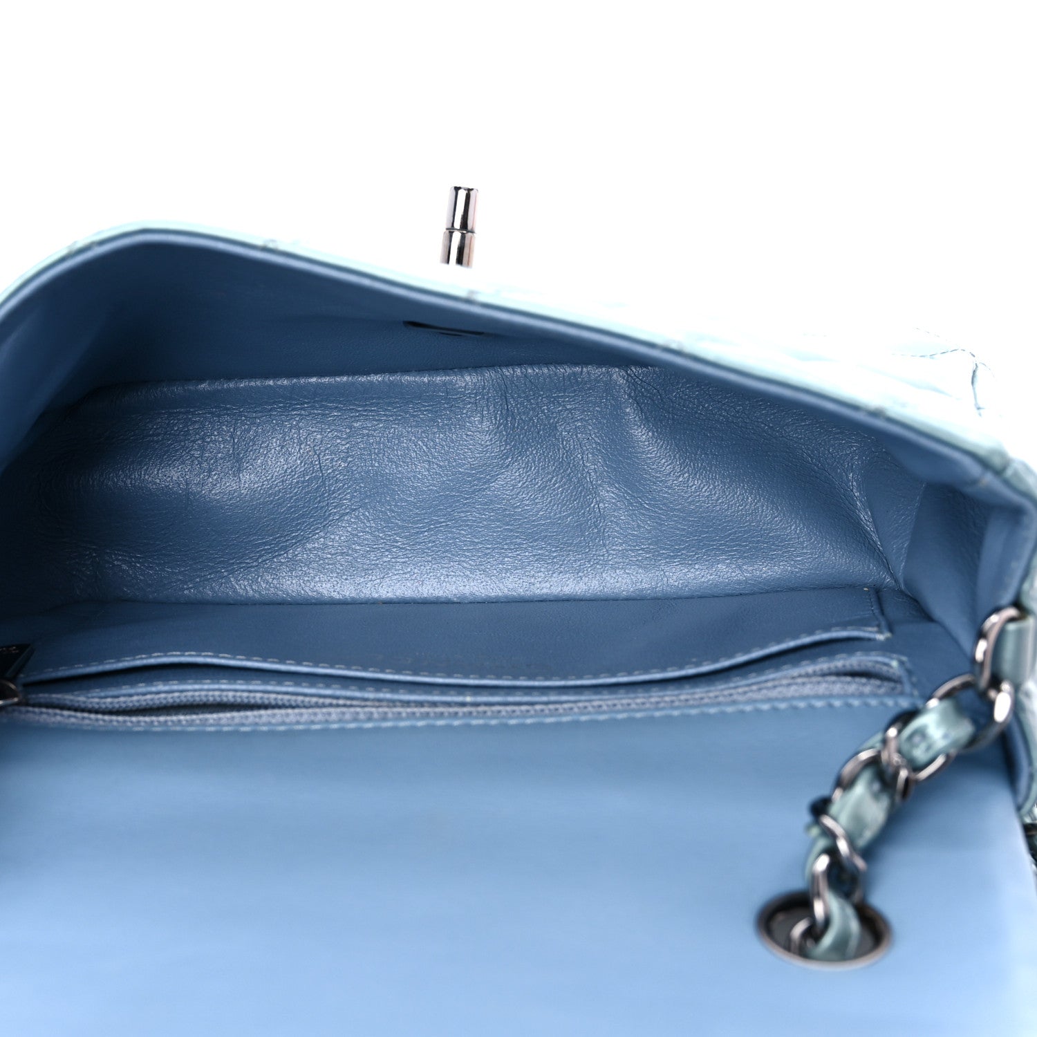 Chanel Patent Calfskin Quilted Mini Rectangular Flap Light Blue 5 of 13