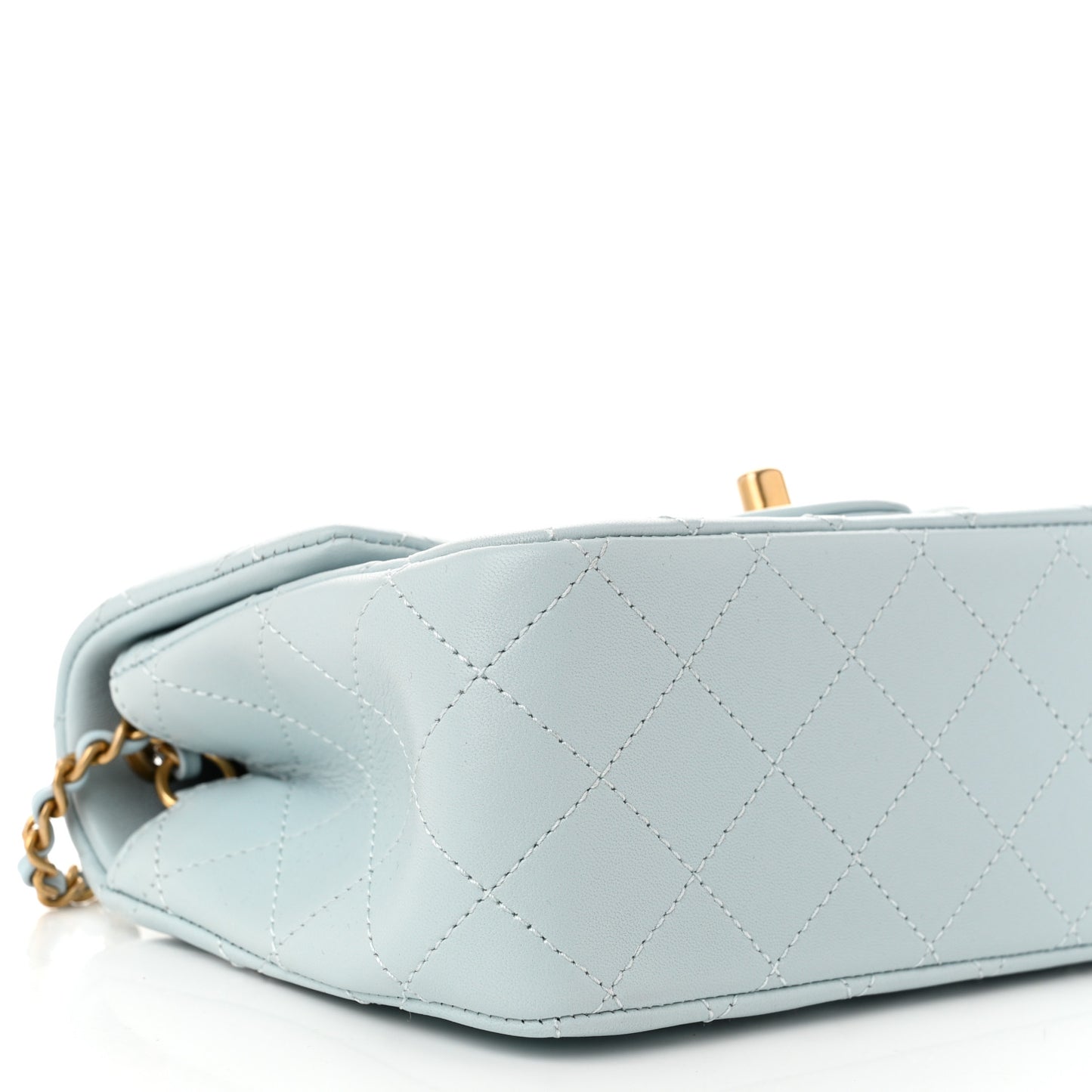 Lambskin Quilted Mini Pearl Crush Flap Light Blue