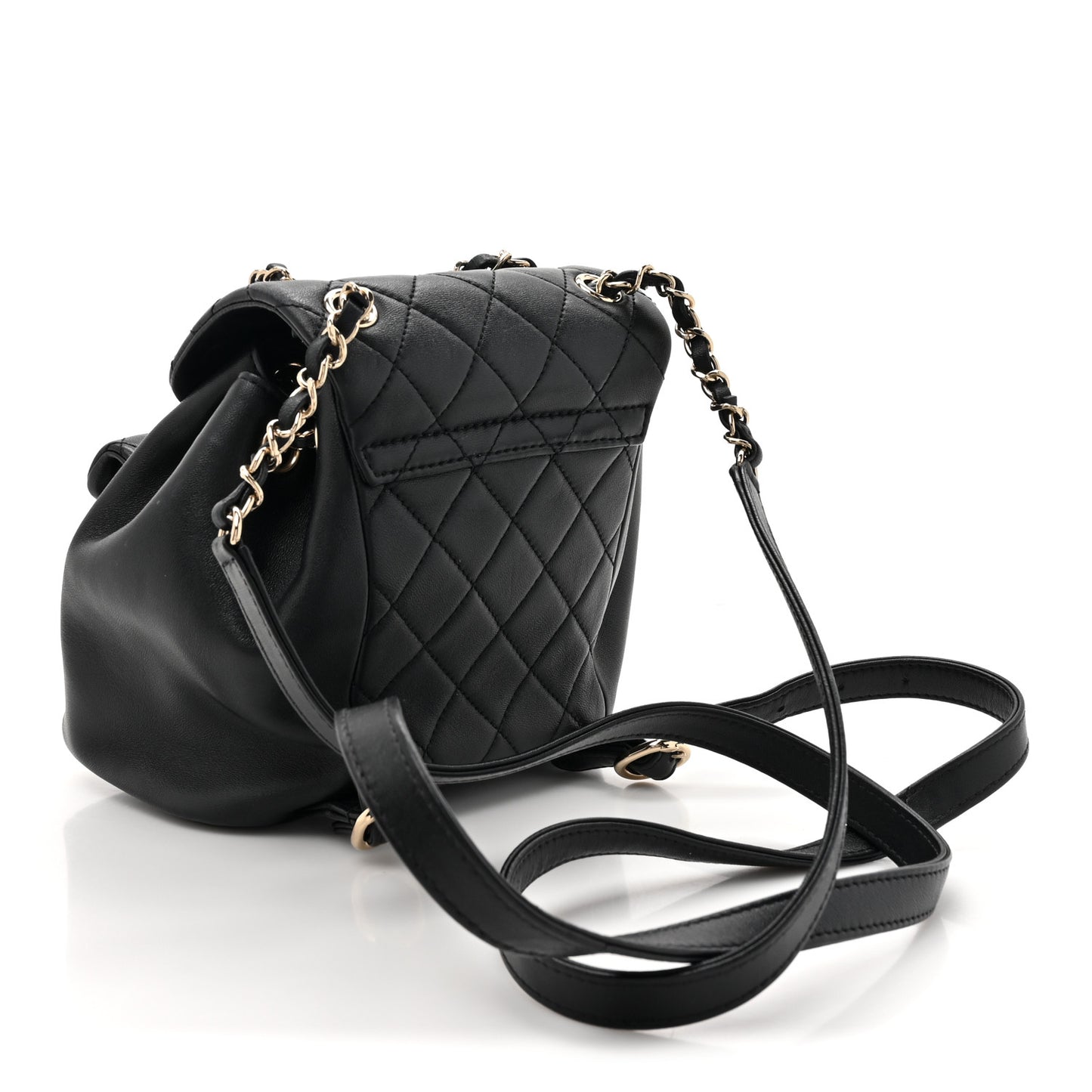 Lambskin Quilted Small Duma Drawstring Backpack Black