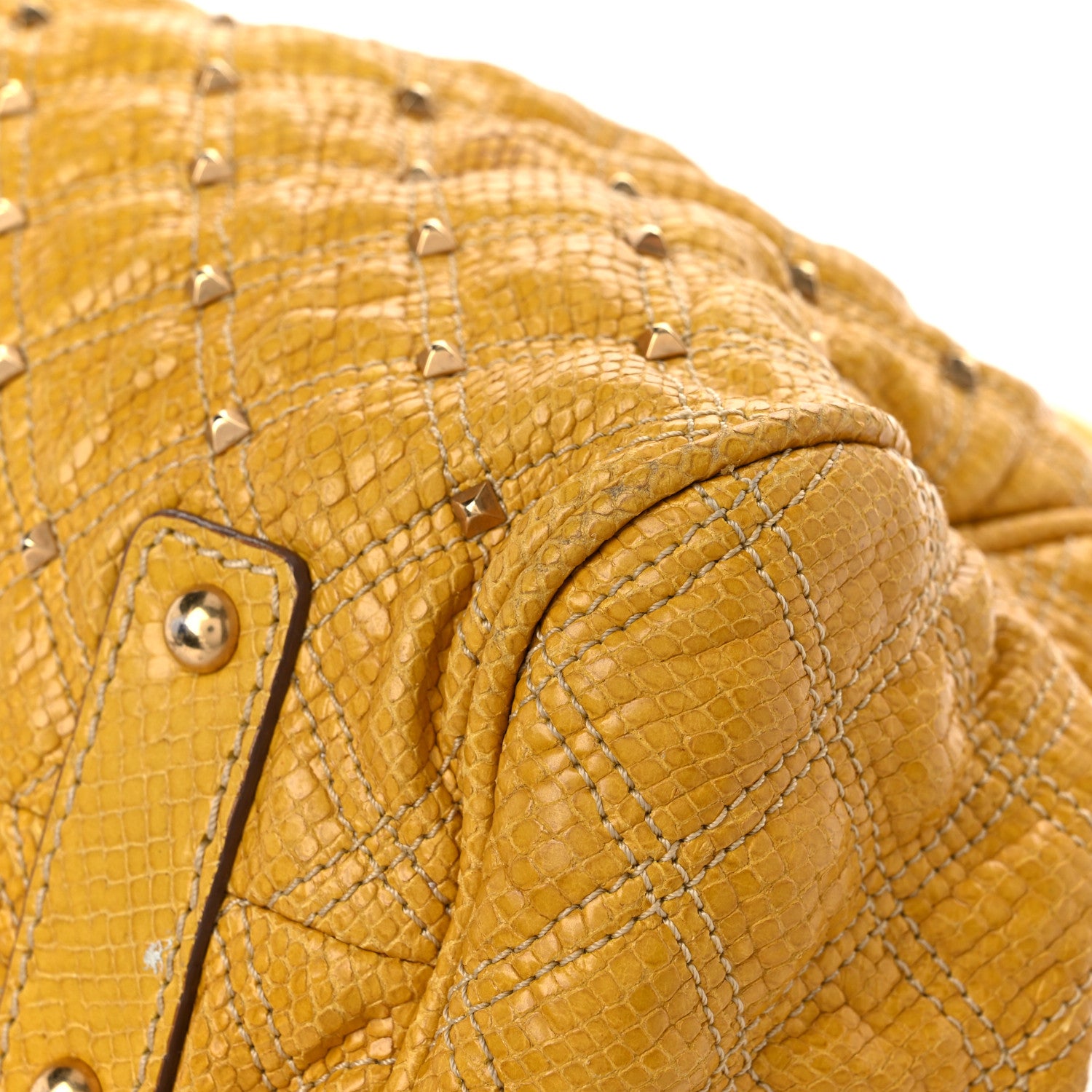 Marc Jacobs Python Embossed Calfskin Quilted Studded Stam Yellow 8 of 21