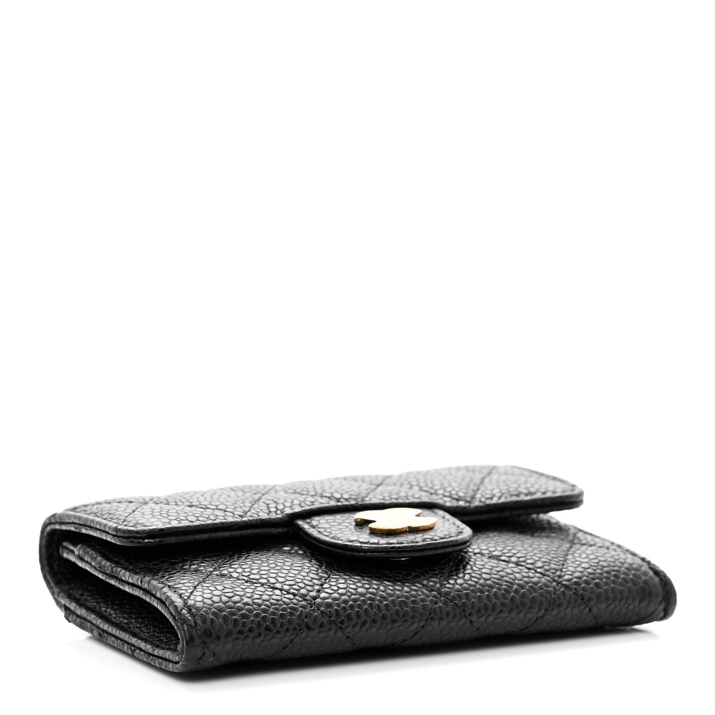 Caviar Quilted Flap Card Holder Wallet Black