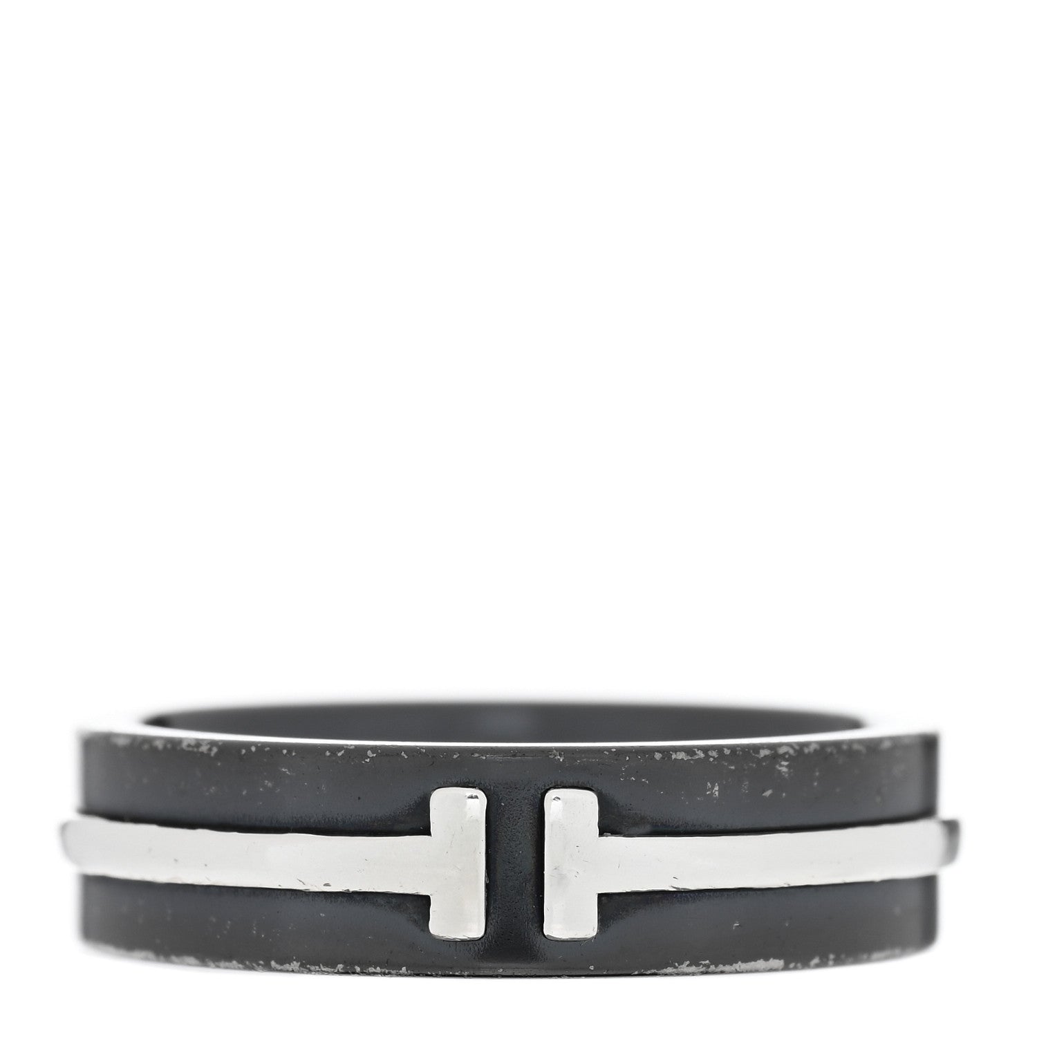 Tiffany Sterling Silver Titanium Tiffany T Wide Band Ring 56 7.5 1 of 4