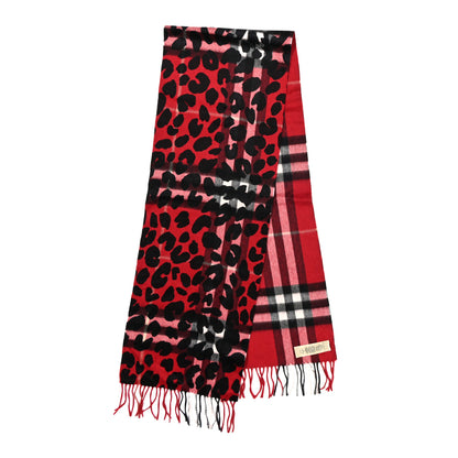 Burberry Cashmere Giant Check Animal Print Fringe Scarf Red 2 of 4