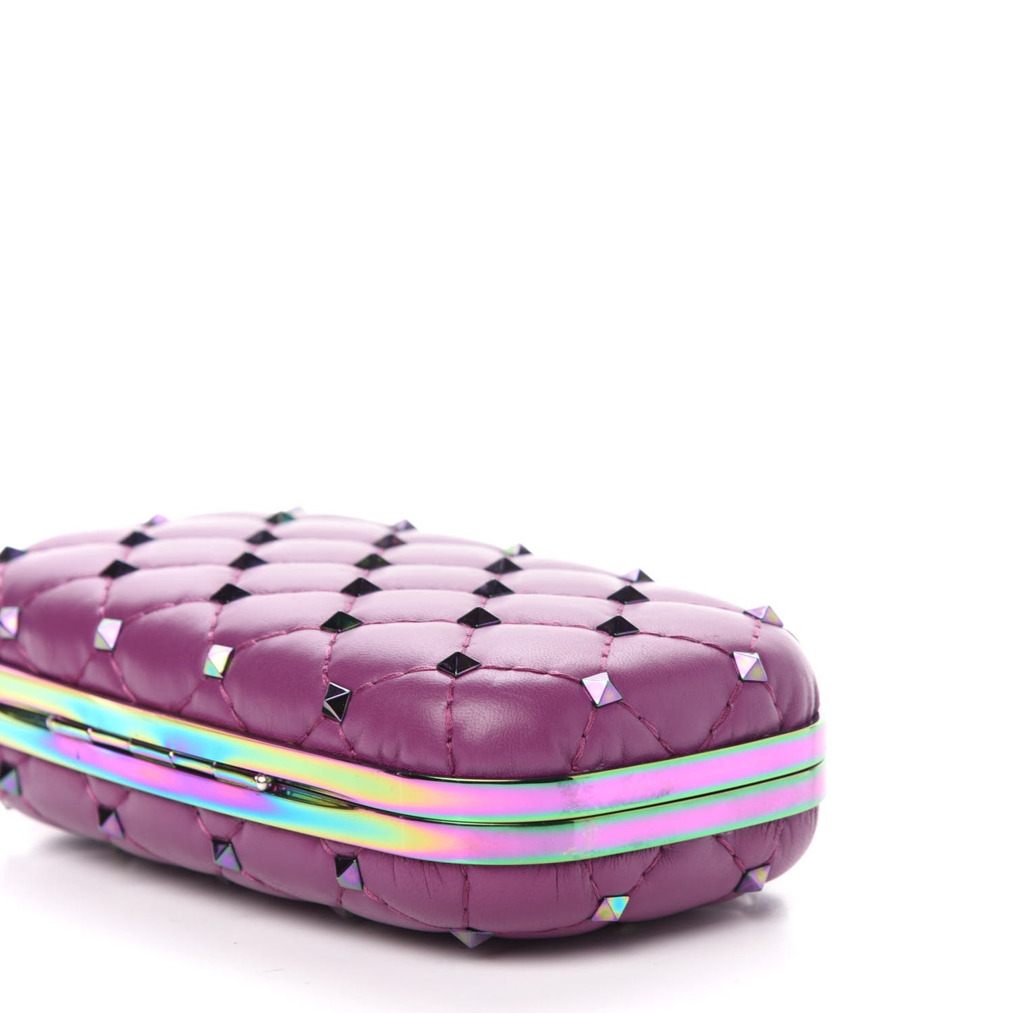 Lambskin Oil Slick Rockstud Spike Minaudiere Clutch Lilla
