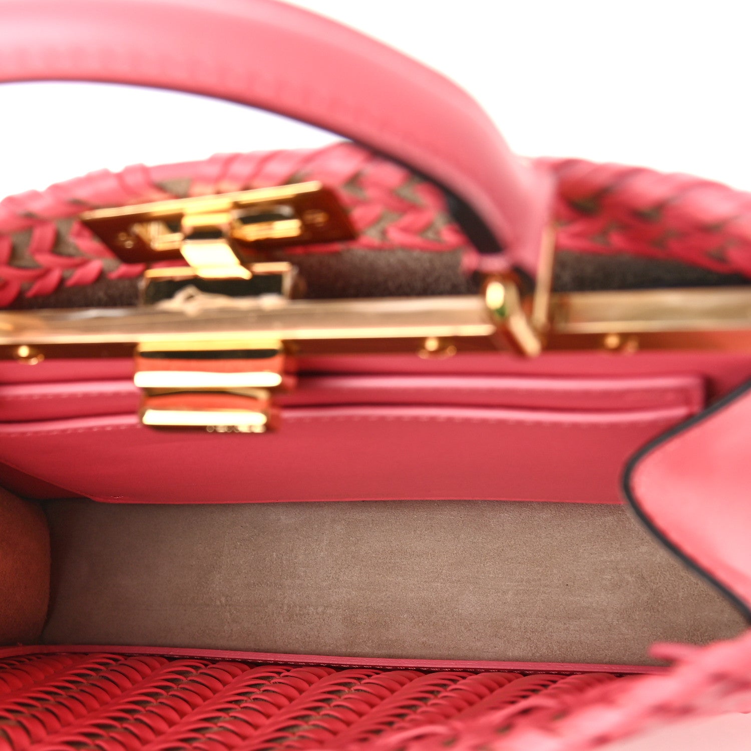 Fendi Vitello King Shiny Nappa Intreccio Small Peekaboo I SEE U Satchel Pink Dalia 5 of 9