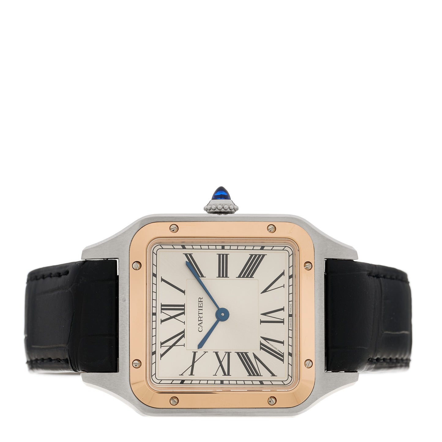 Stainless Steel 18K Pink Gold Alligator 31.4mm Santos Dumont Quartz Watch