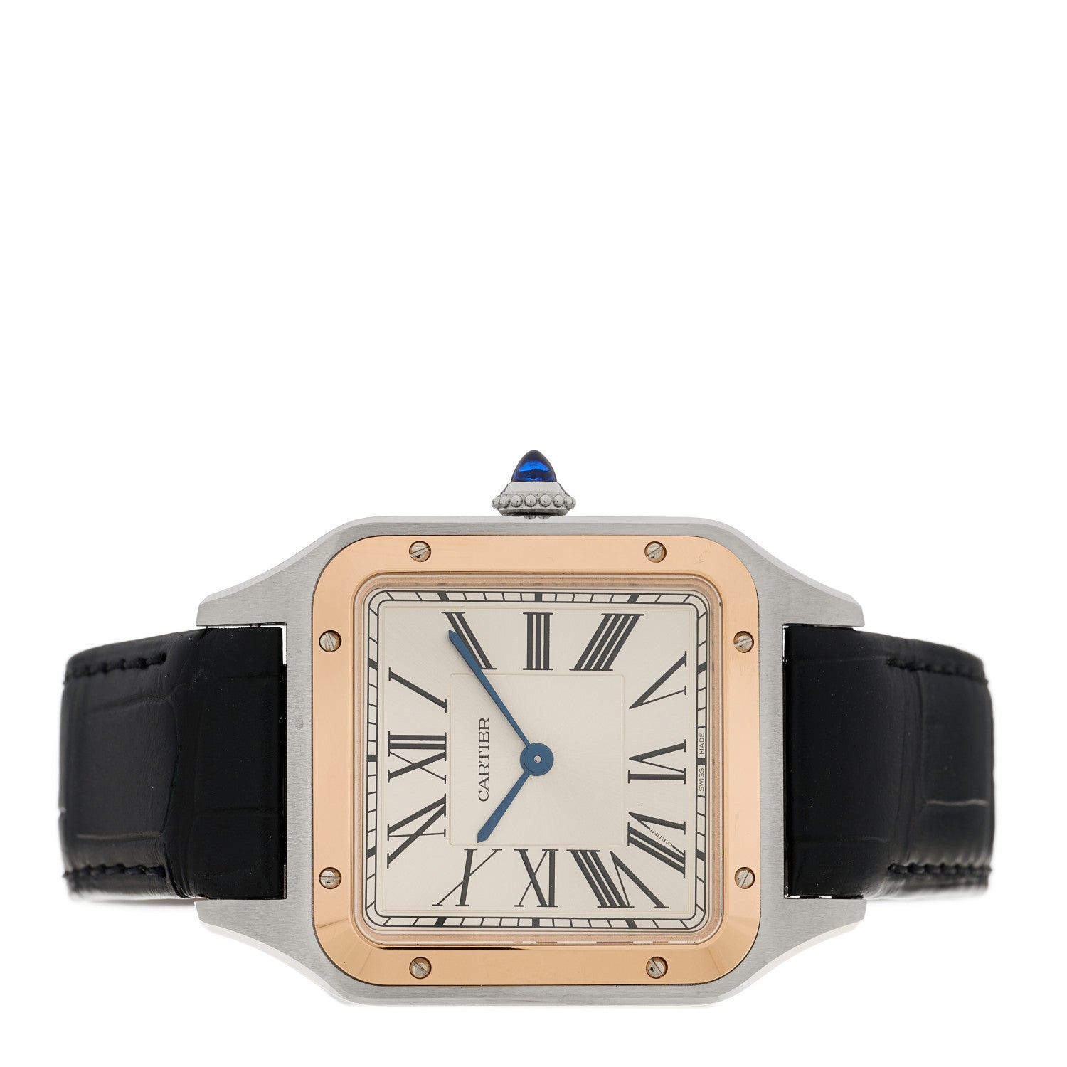 Cartier Stainless Steel 18K Pink Gold Alligator 31.4mm Santos Dumont Quartz Watch 2 of 5